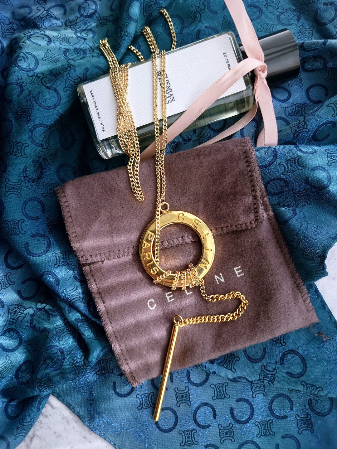 未使用品 附尘袋 CELINE 大金环腰链长链颈链项链 钥匙扣挂件挂饰 - 项链 - 其他金属 金色