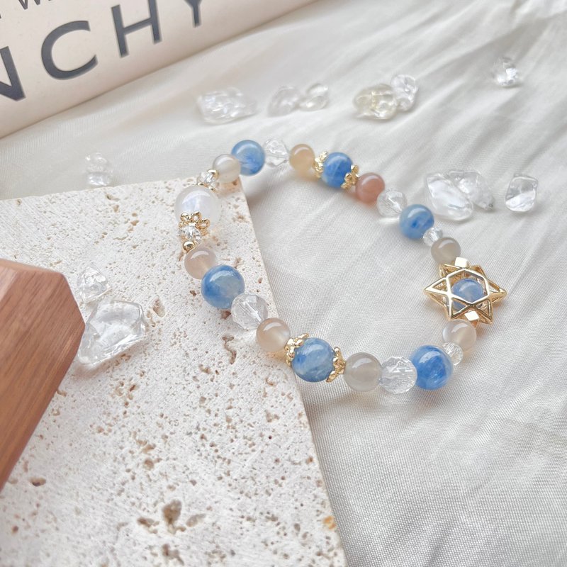 水晶手链设计款 蓝晶石 拉长石 月光石14K包金  开运水晶手链 礼 - 手链/手环 - 水晶 多色