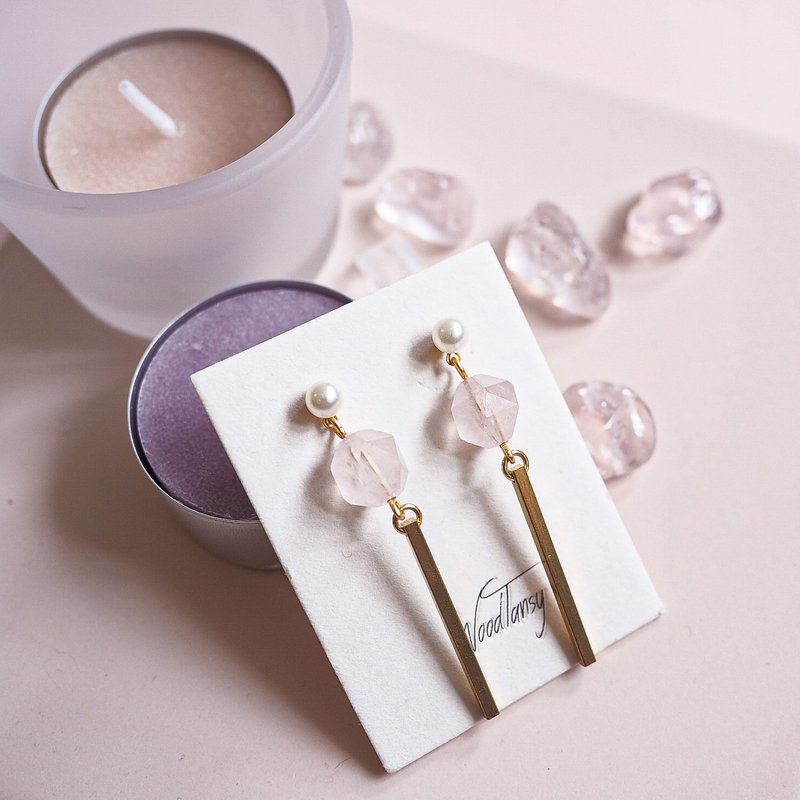 甜蜜动人 恋爱粉晶 修长感 金属流苏耳环 - 耳环/耳夹 - 宝石 粉红色