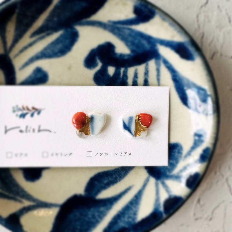 【现货再贩】海陶 红玉髓 萤石 金继 耳环 耳夹 无耳洞耳夹 蓝色 白色 橘色 黄金 天然石 - 耳环/耳夹 - 陶 橘色