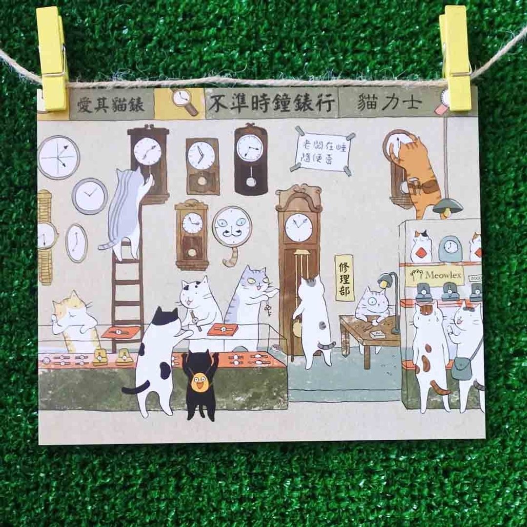3猫小铺猫咪插画明信片(画家:猫小姐) – 不准时钟表行 - 卡片/明信片 - 纸 