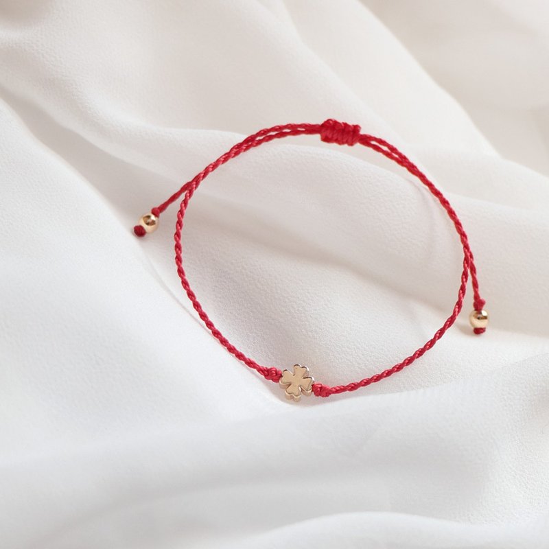 幸运草红绳丨14K包金 蜡线 平安 招财 招桃花 手环-红色 多色定制 - 手链/手环 - 防水材质 多色