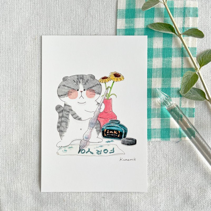 明信片 - 猫与玻璃笔 - 卡片/明信片 - 纸 多色