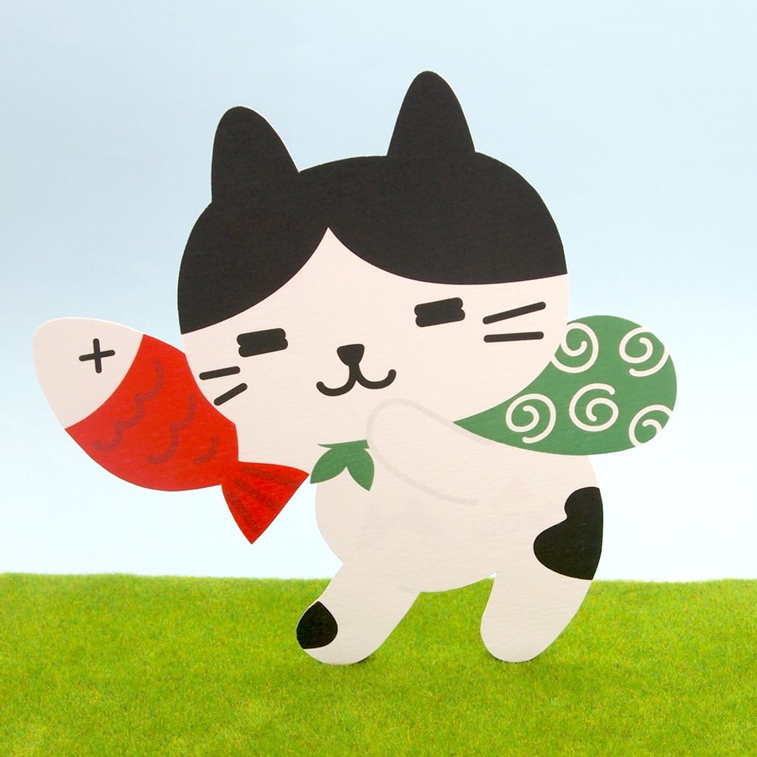 Meow 小偷猫猫偷鱼鱼 明信片 - 卡片/明信片 - 纸 黑色