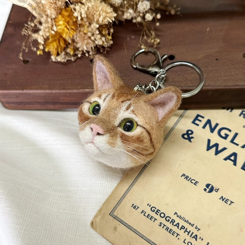 【可定制】 羊毛毡手作 拟真 宠物 短毛 橘猫 猫咪 钥匙圈 - 钥匙链/钥匙包 - 羊毛 橘色
