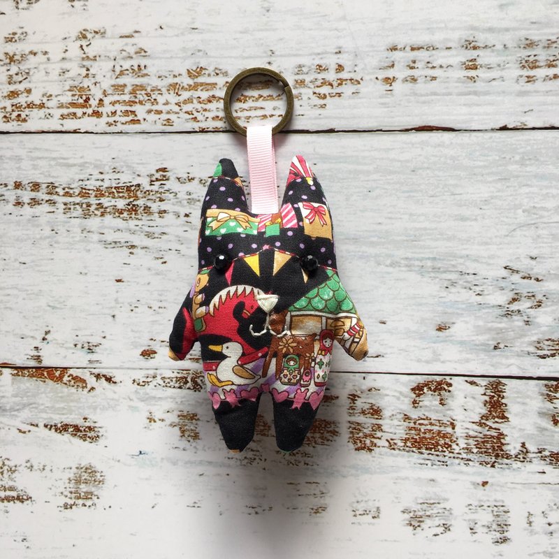 +圣诞夜礼物+猫咪钥匙圈 - 吊饰 - 棉．麻 黑色