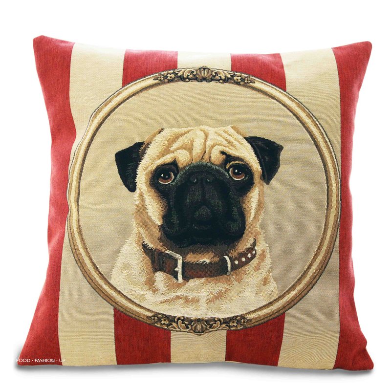 欧洲设计款缇花抱枕 限量1个 哈巴狗 可爱巴哥 创意礼物 枕头 - 枕头/抱枕 - 棉．麻 