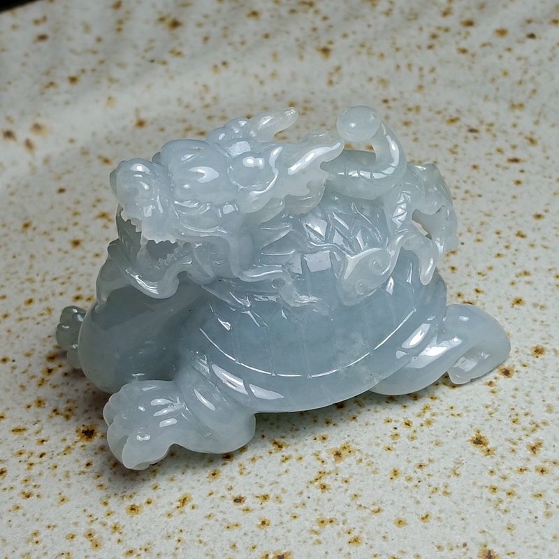 J0002天然翡翠A货 . 冰糯缅天蓝龙龟.健康长寿.摆件. - 摆饰 - 玉石 