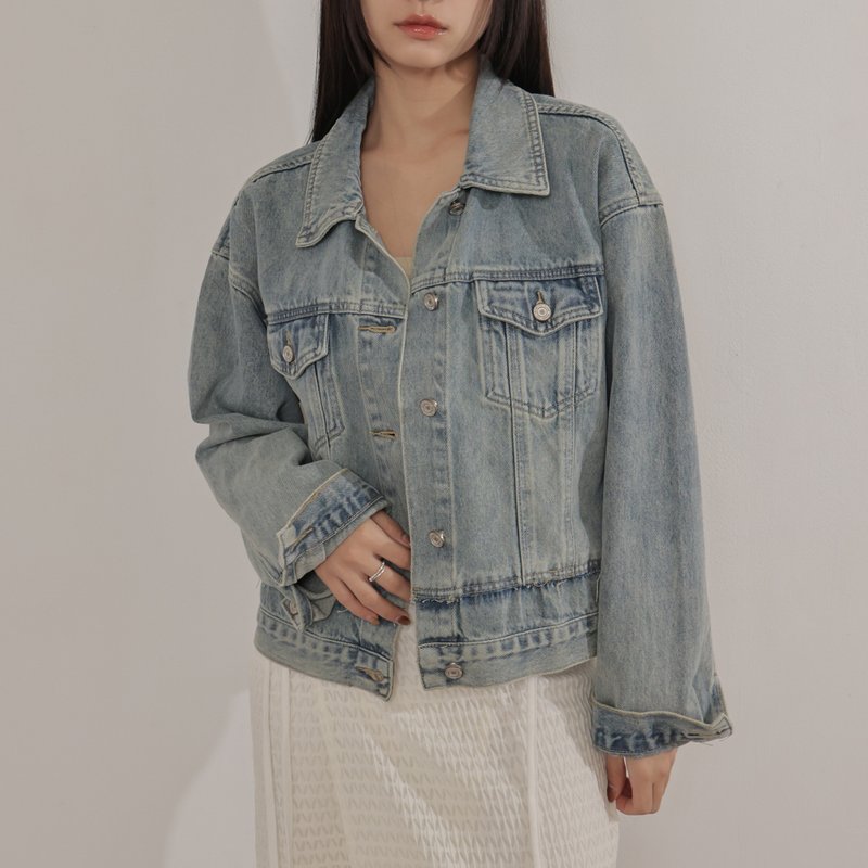 须边感-宽松单宁外套-牛仔色 - 女装休闲/机能外套 - 棉．麻 蓝色