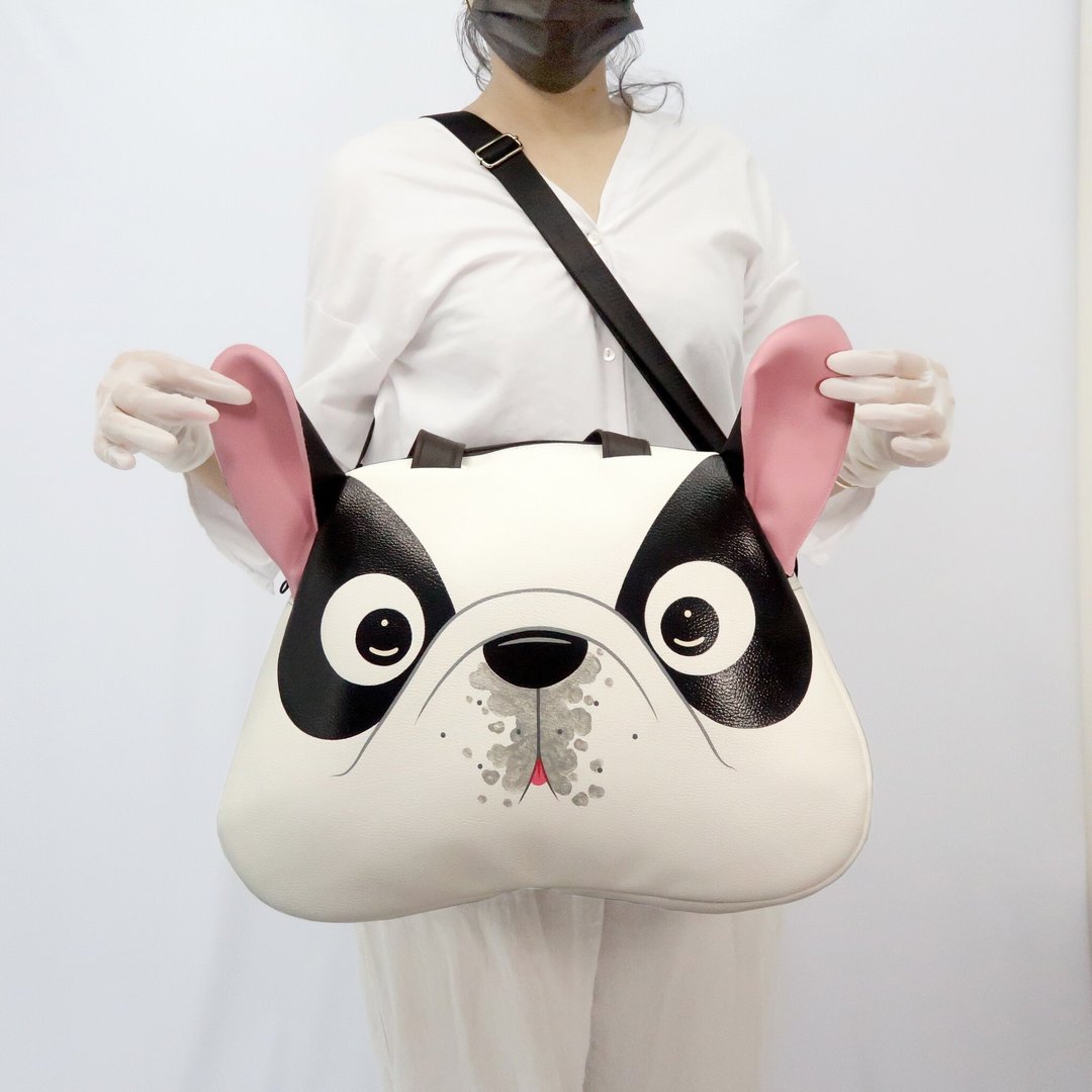 French Bulldog shoulder bag, laptop bag, large bag for animal lovers. - 电脑包 - 人造皮革 白色