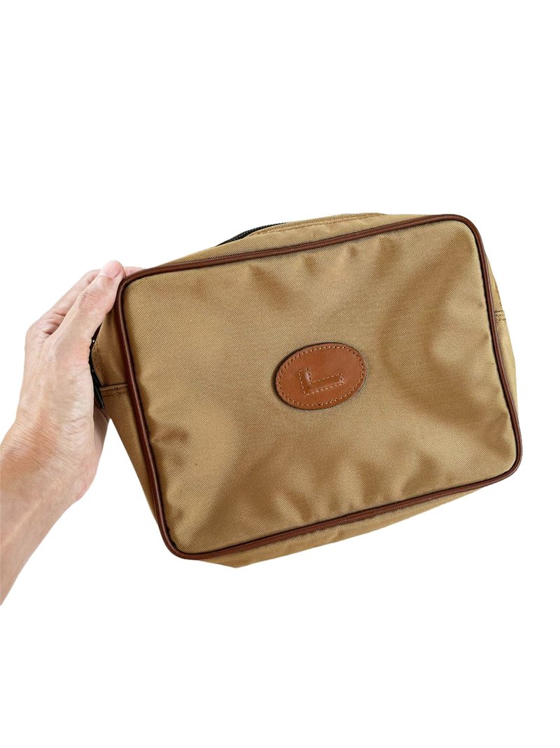 LANCEL PARIS 卡其色尼龙手拿包，搭配棕色 PU 皮革饰边。 - 手拿包 - 其他材质 咖啡色