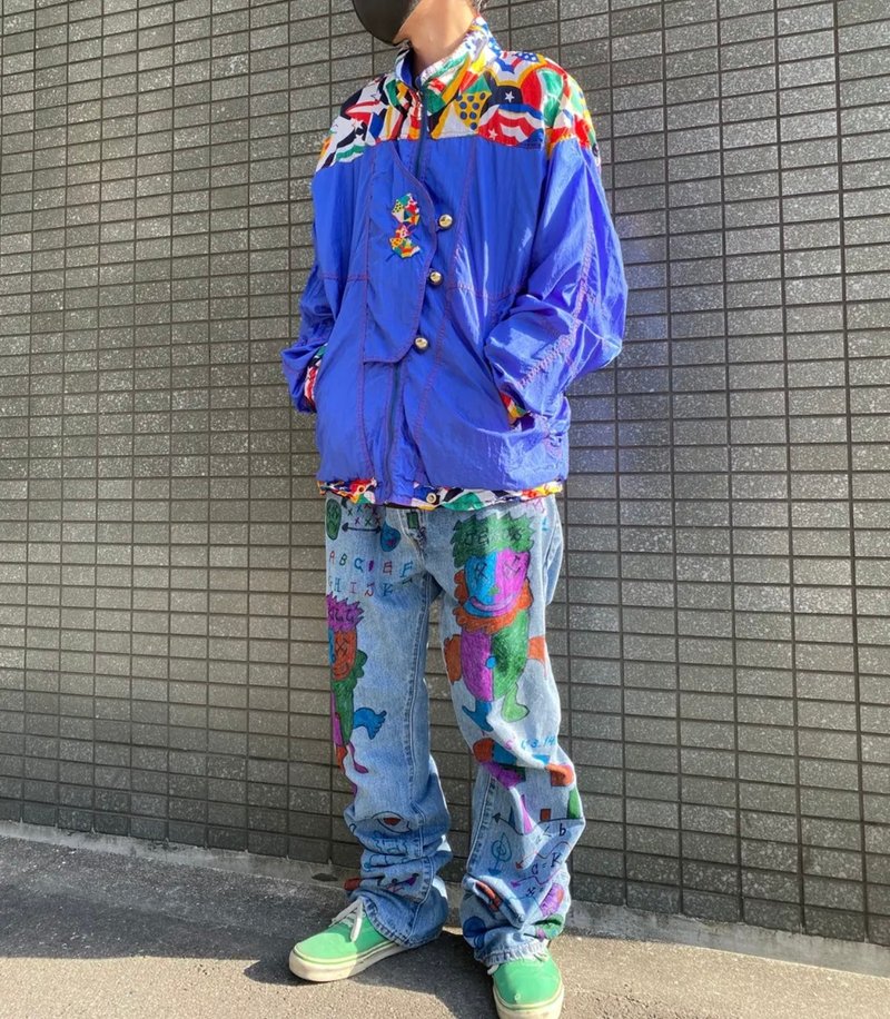 涂鸦丹宁裤 - 男士长裤 - 棉．麻 