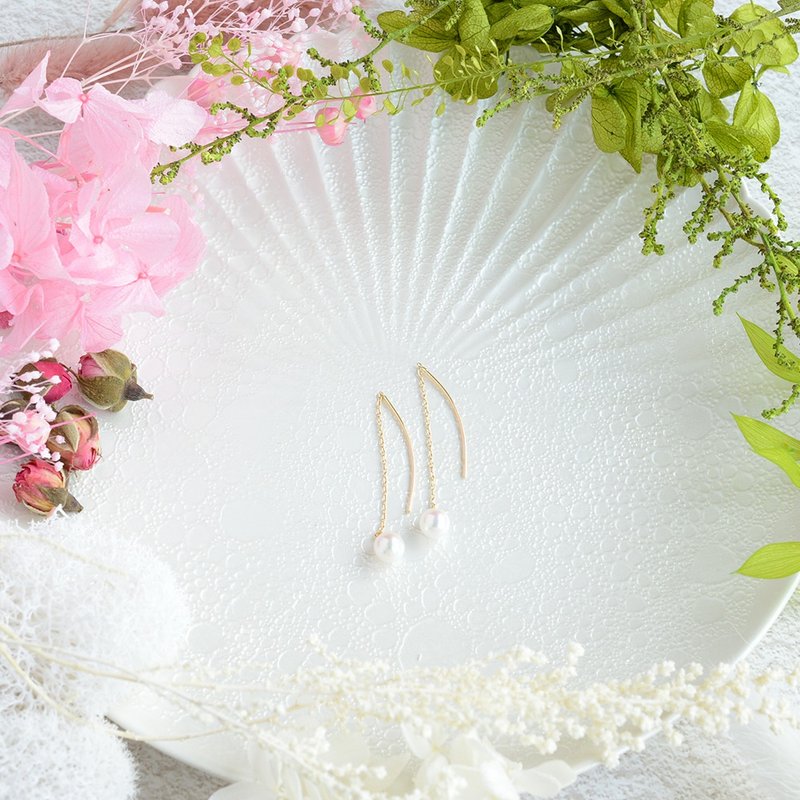 Akoya珍珠耳环 / K金 /  海水Akoya珍珠 日本制造 耳夹耳环 - 耳环/耳夹 - 珍珠 