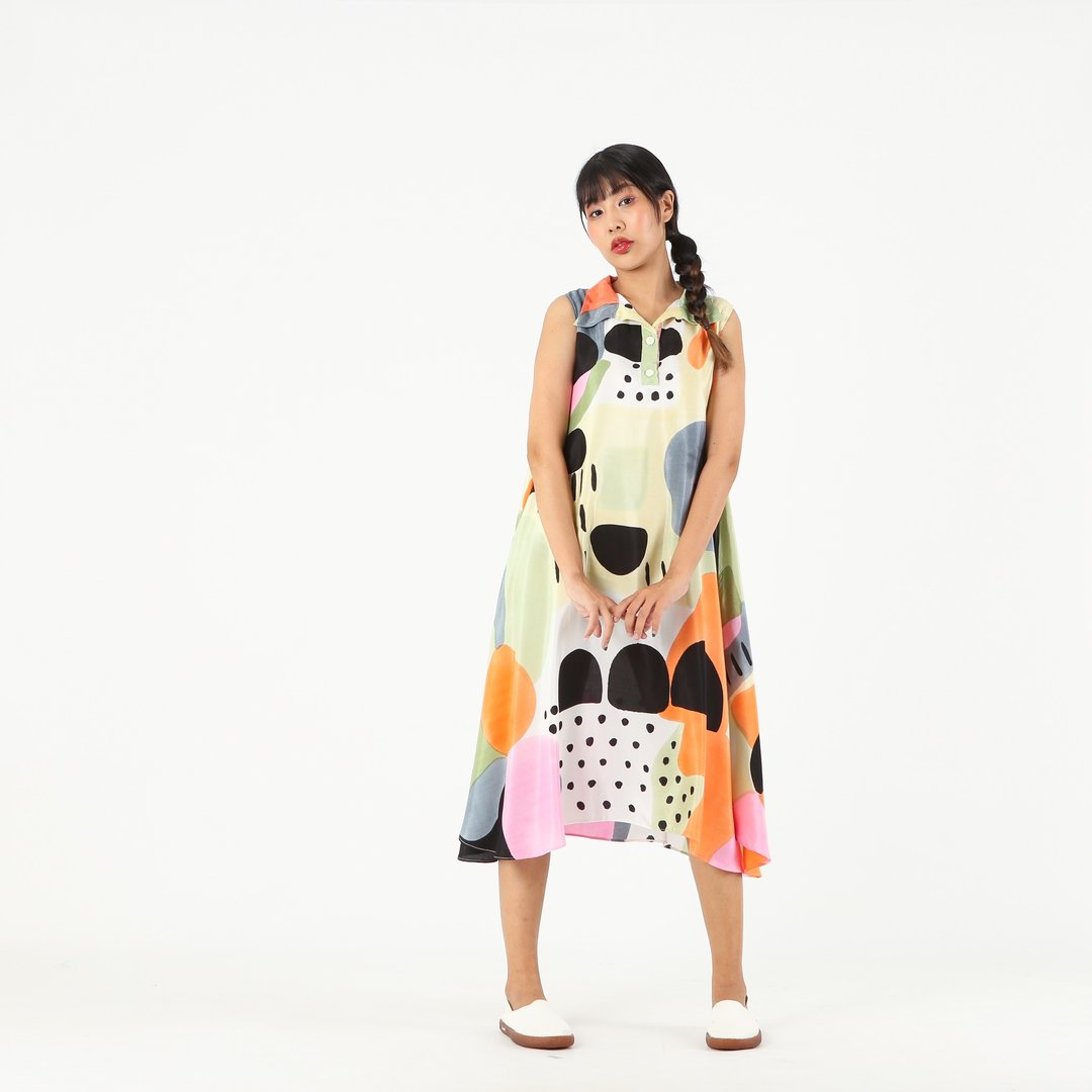 Dress Collar Soft Cotton Silk Hand Paint for Yoga Vacation - 洋装/连衣裙 - 棉．麻 绿色