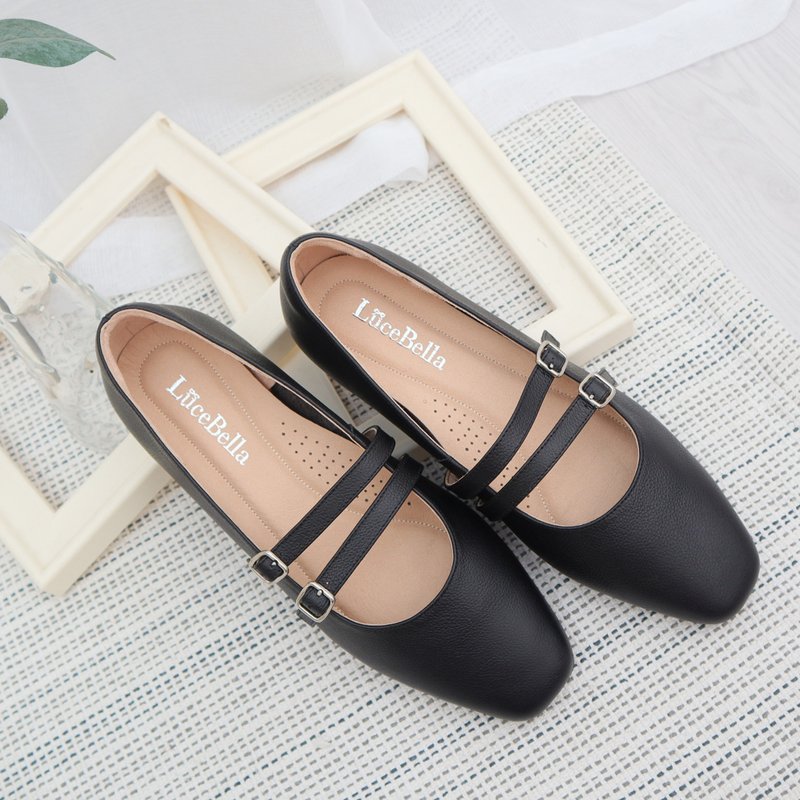 两穿设计【爱莉丝】方楦玛莉珍鞋-经典黑 - 玛莉珍鞋 - 真皮 黑色