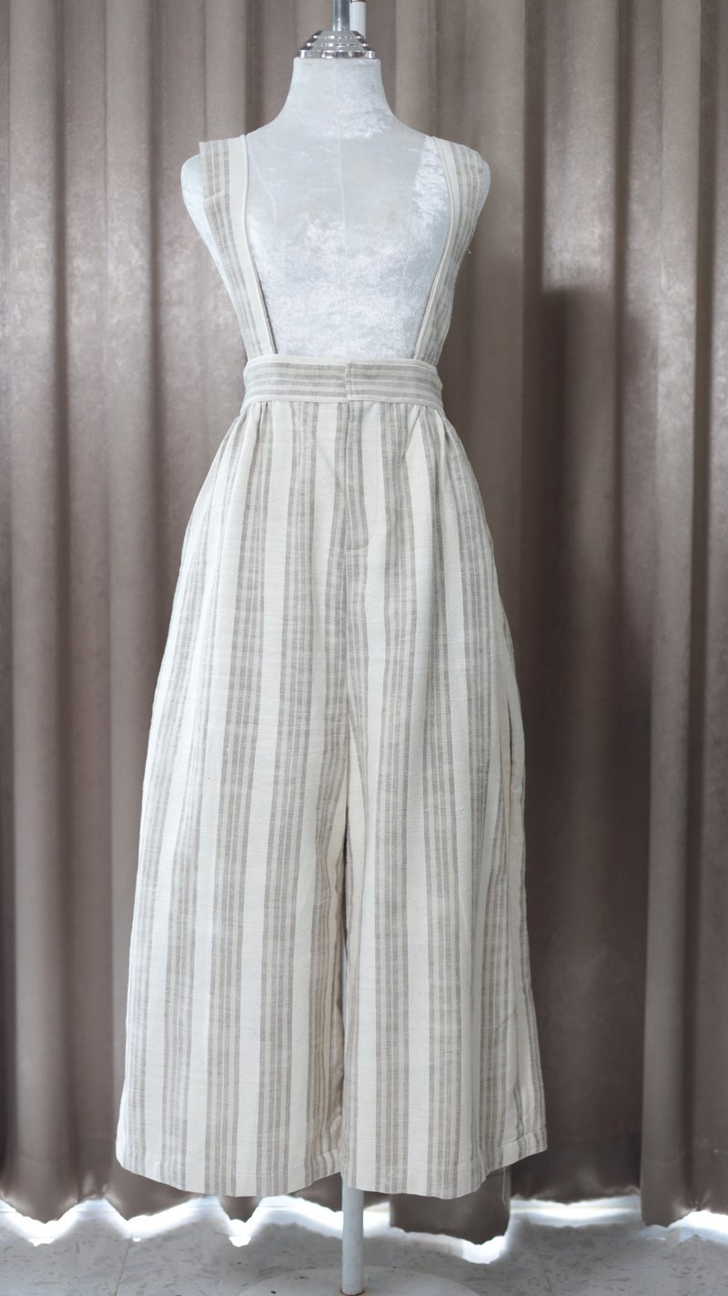 Loom & Leaf - 高腰吊带裤，手工纺织纯棉 - 背带裤/连体裤 - 棉．麻 灰色