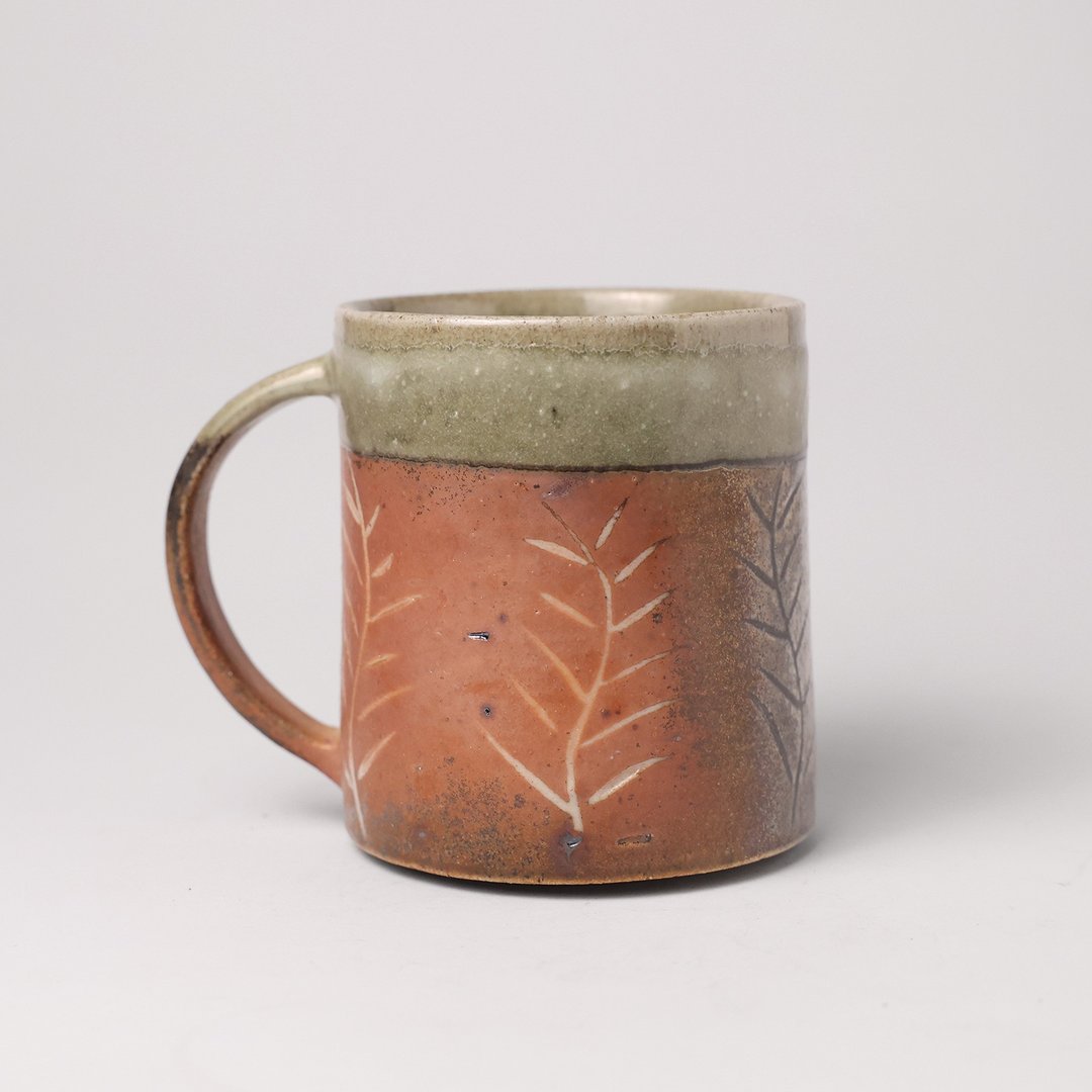 明芽窑 | 柴烧青瓷刻纹把杯 咖啡杯 陶杯 杯子 马克杯 搜藏品 H6 - 咖啡杯/马克杯 - 陶 