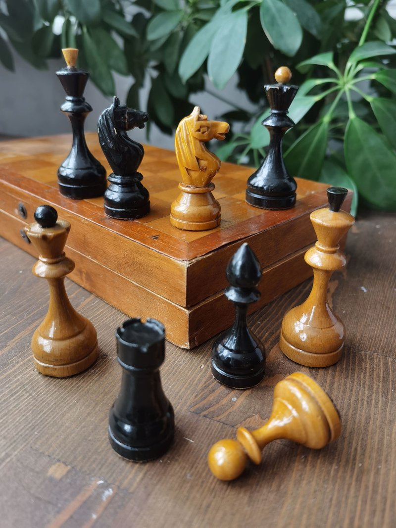 1950 年代-1960 年代稀有木制国际象棋套装苏联棋盘 30x30 厘米苏联国际象棋 - 桌游/玩具 - 木头 