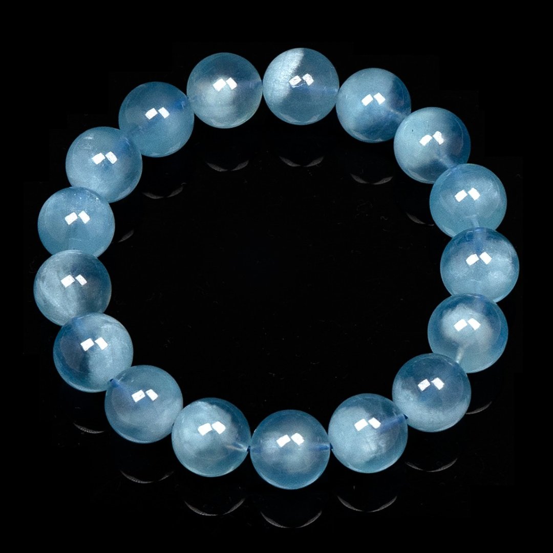 【正佳珠宝】海蓝宝 顶级猫眼海蓝宝 12.3-12.6mm 猫眼海蓝宝手珠 - 手链/手环 - 半宝石 多色