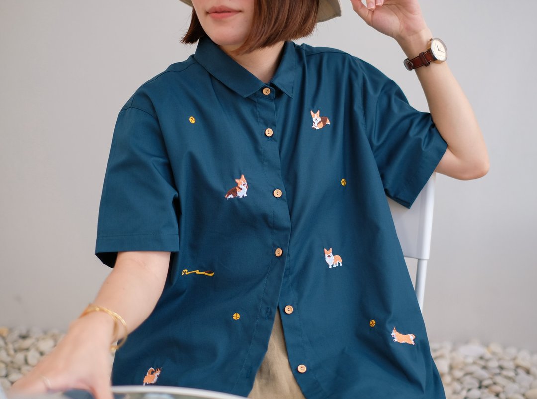 Basic基本款棉短袖衬衫 Blue 蓝色 Corgi S/M - 女装衬衫 - 棉．麻 蓝色