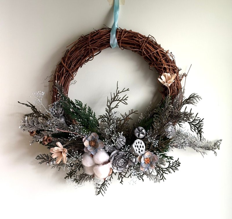 【冬季花圈—雪夜】花圈 圣诞节 永生花花圈 圣诞花圈 花礼 - 干燥花/捧花 - 植物．花 蓝色