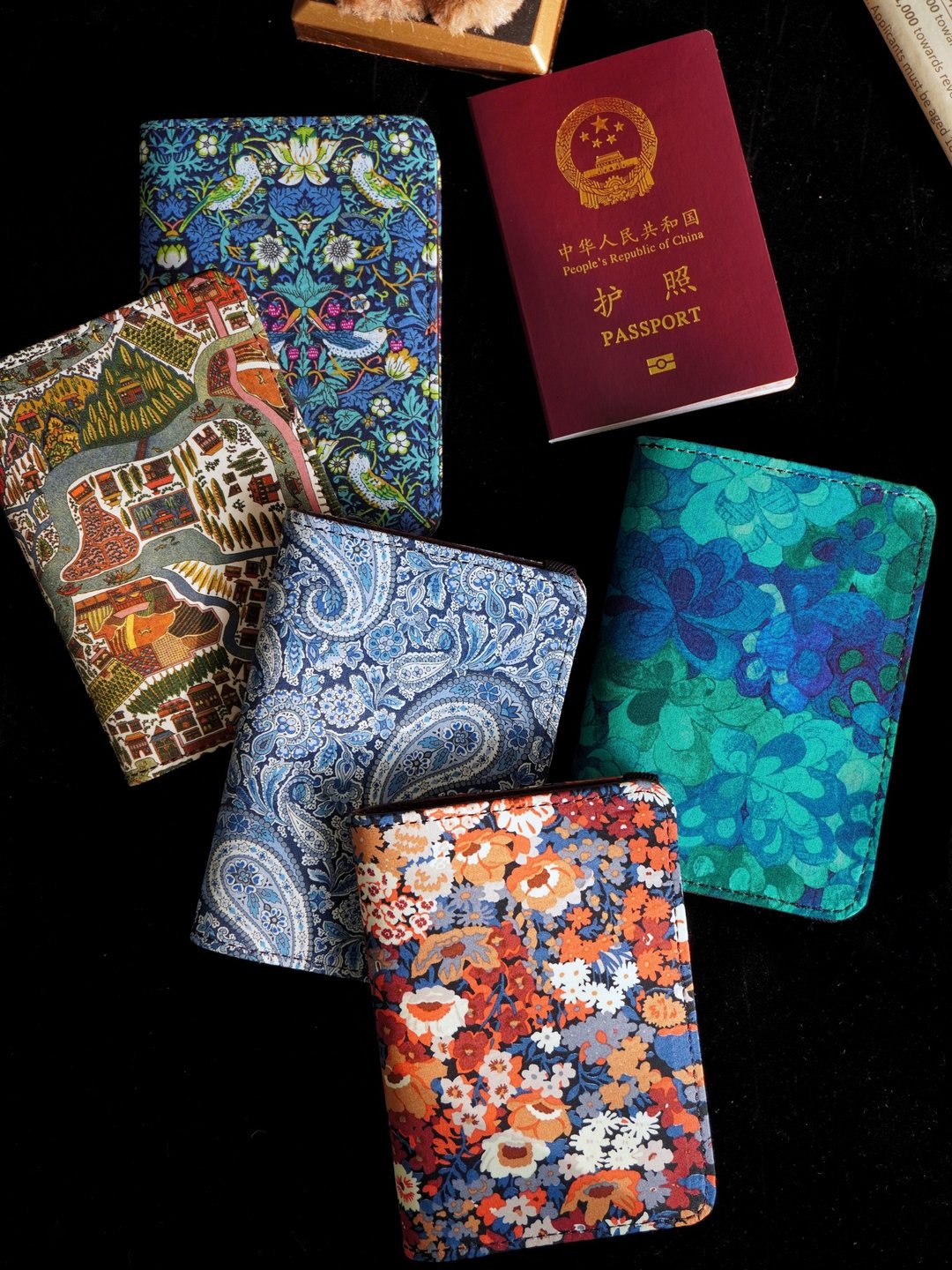 英国印花面料全棉Liberty拼皮革護照保護套護照夾 旅行/出國 - 护照夹/护照套 - 羊毛 
