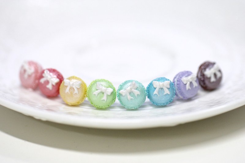 袖珍珠光马卡龙耳环 Miniature Pearl Macaron Earring - 耳环/耳夹 - 粘土 多色