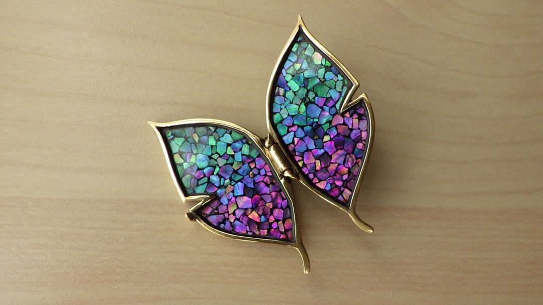 Orange Oakleaf Butterfly Brooch - 胸针 - 贝壳 多色