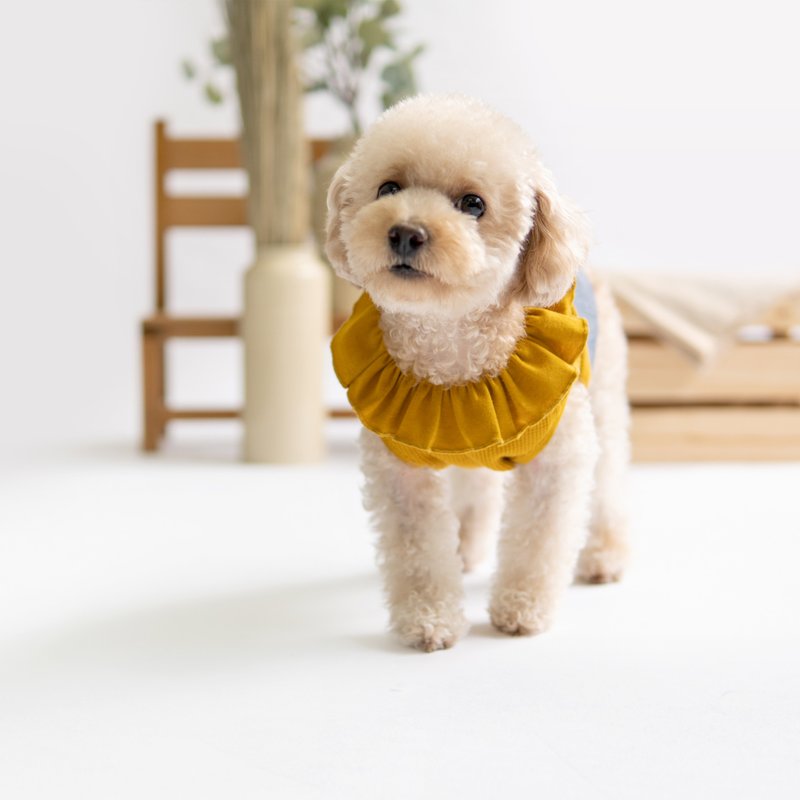 宠物衣 - Mustard Ruffles Dog Dress - 衣/帽 - 棉．麻 卡其色