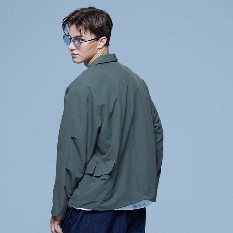 Stone As - Relaxed fit blazer / 机能西装外套 军绿 - 男装外套 - 棉．麻 绿色