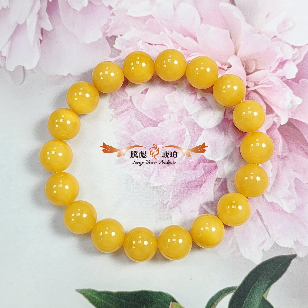 腾彪琥珀 天然琥珀蜜蜡 小年份氧化 鸡油黄蜜蜡  精品单圈 手链 - 手链/手环 - 半宝石 橘色