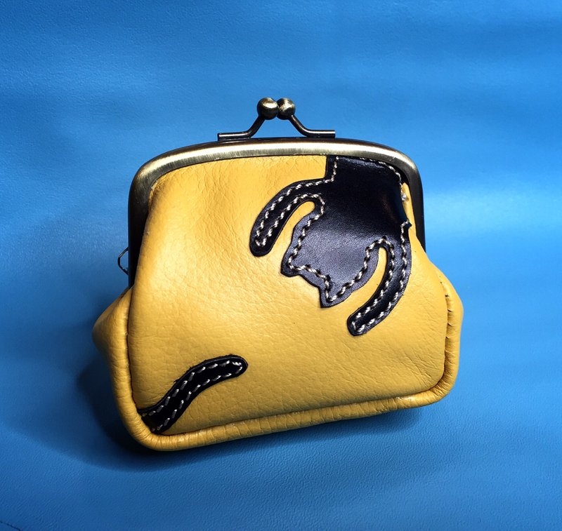 猫咪日和口金包【黑猫】 - 零钱包 - 真皮 橘色