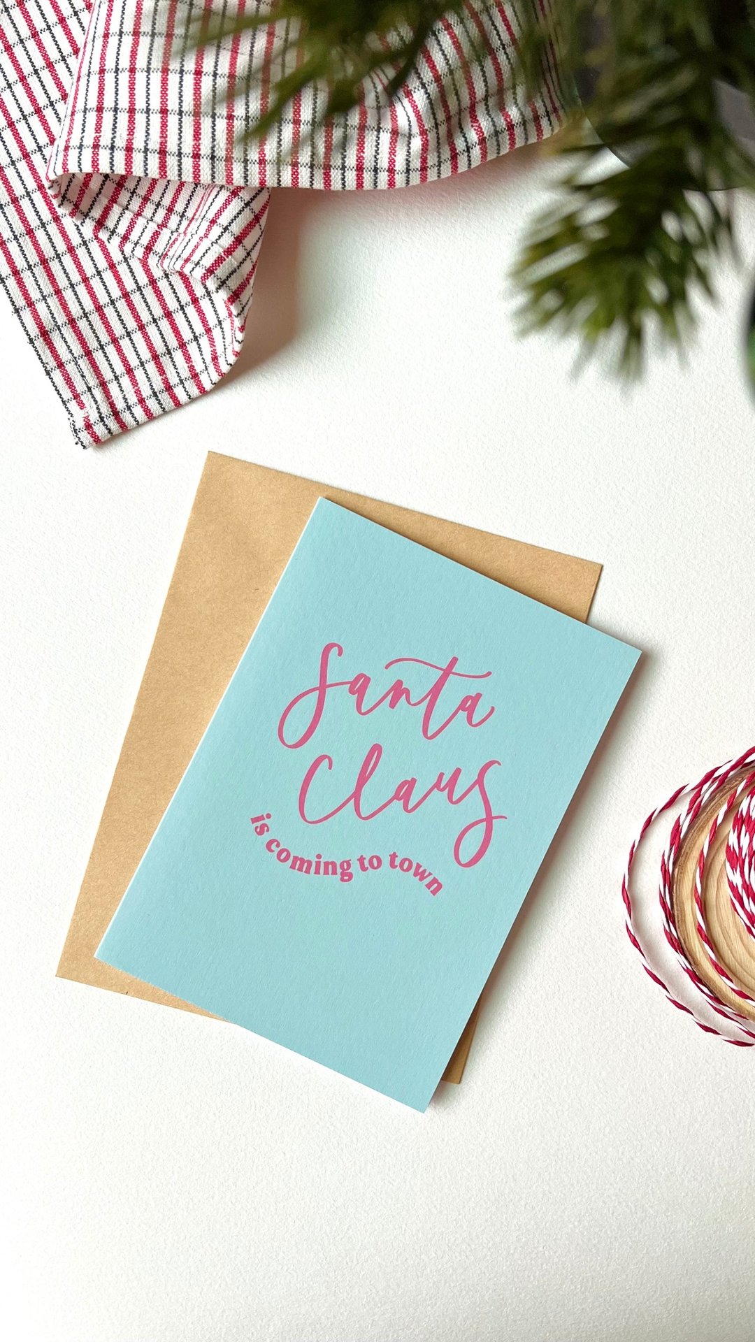 美式手写字圣诞卡片 Santa Claus is coming to town - 卡片/明信片 - 纸 蓝色