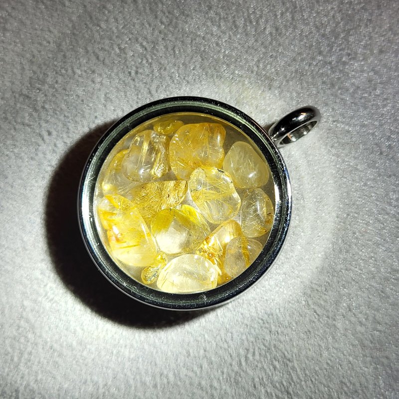 •宝藏•  钛晶/金发晶 水晶宝盒 水晶吊坠 - 项链 - 水晶 金色