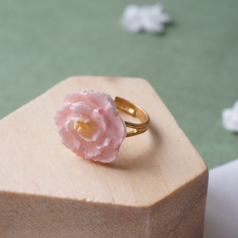牡丹戒指 手工黏土裱花 可定制 - 戒指 - 粘土 粉红色