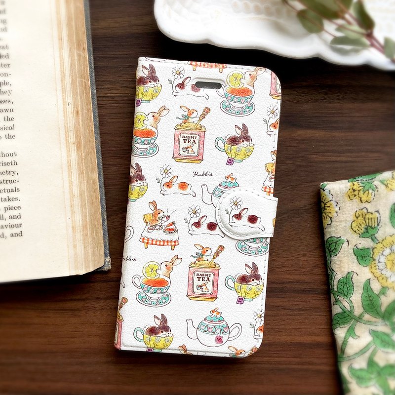 兔子茶 笔记型智慧型手机保护壳 适用于 iPhone 和 Android 兔子和茶 - 手机壳/手机套 - 人造皮革 粉红色