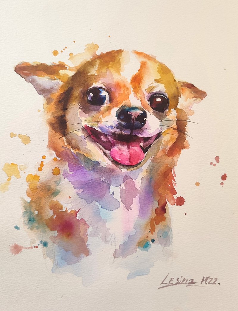 吉娃娃水彩画多彩动物艺术小狗插画宠物艺术 - 墙贴/壁贴 - 其他材质 
