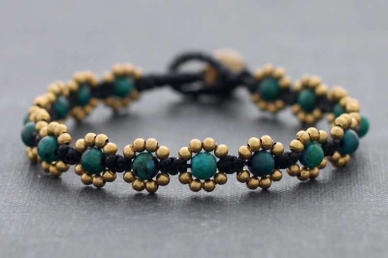 串珠手链，石黄铜珠子手镯，硅孔雀手镯，波西米亚风波西米亚别致，花女嬉皮手链 - 手链/手环 - 石头 绿色