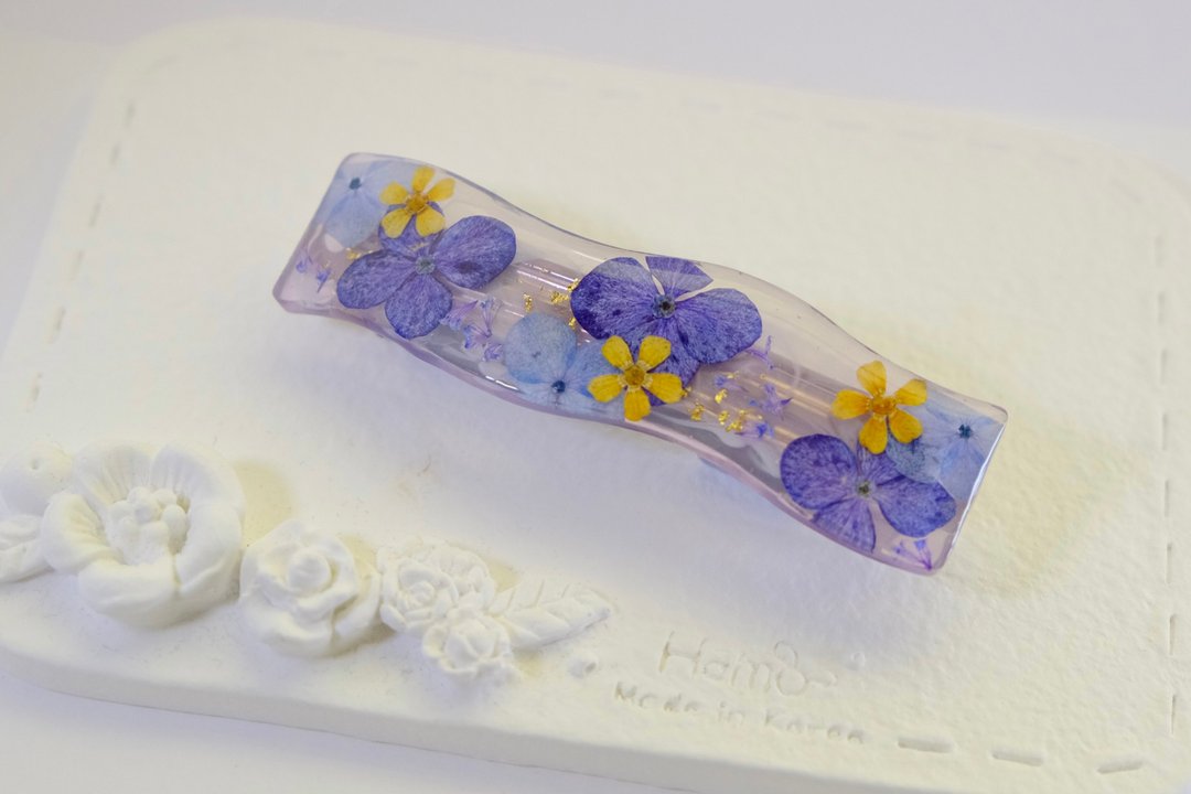 绣球花/龙船花真花押花韩式发夹 - 发饰 - 树脂 
