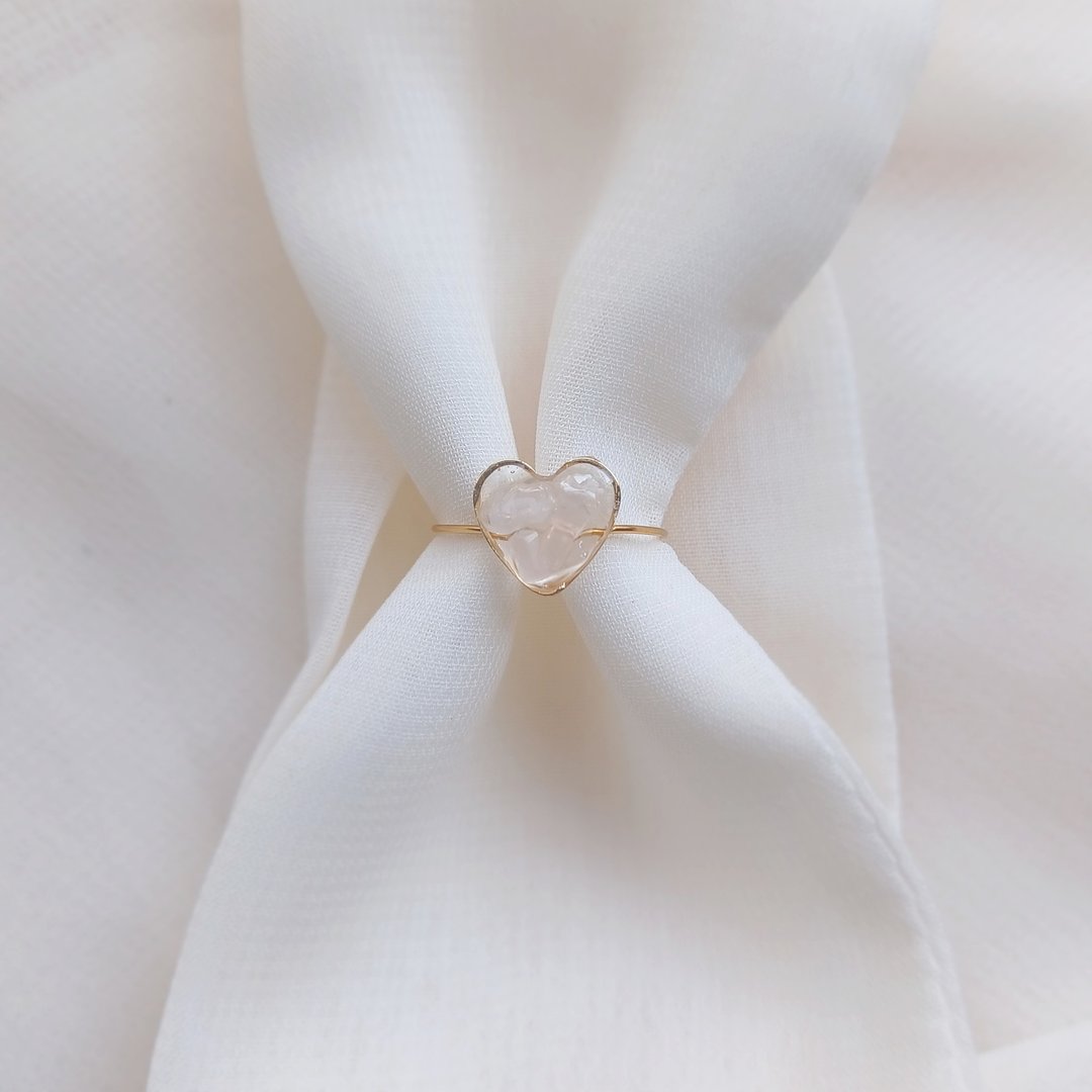 petit heart ring Natural stone heart ring NO.01 (rose quartz, free size) - 戒指 - 石头 粉红色