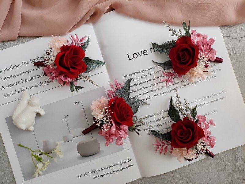 婚礼系列-永生不凋胸花 - 干燥花/捧花 - 植物．花 红色