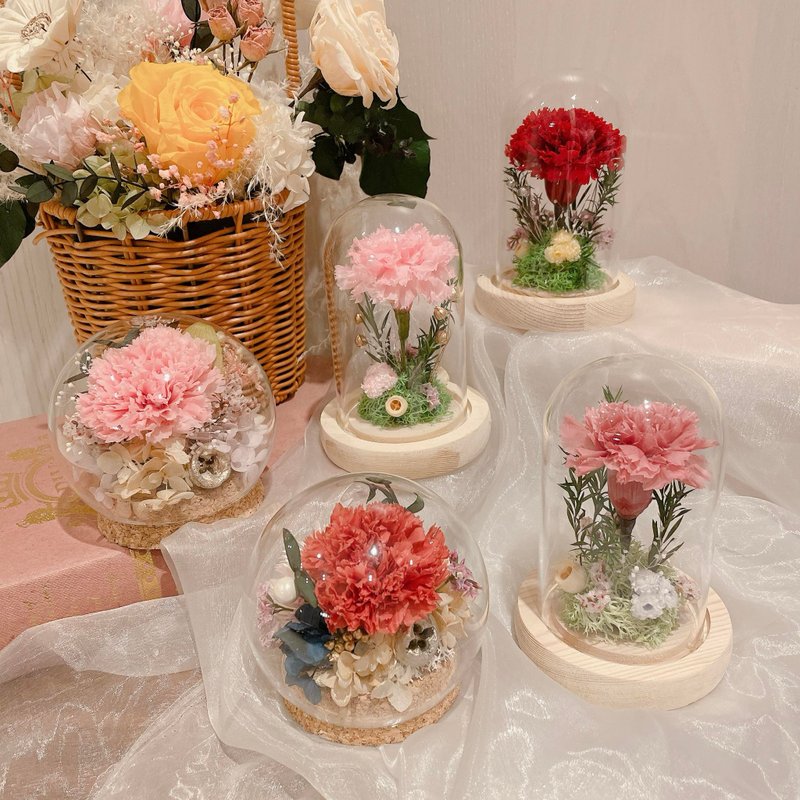 康乃馨花盅 母亲节礼盒 康乃馨玻璃盅  母亲节玻璃 - 干燥花/捧花 - 植物．花 多色