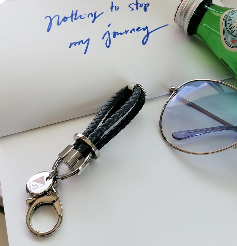 Leather keychains car keychains (Navy - Gray) model Urban London - 钥匙链/钥匙包 - 真皮 蓝色