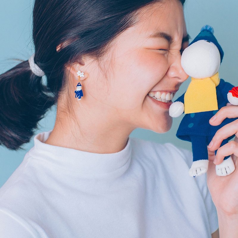 Hanging Earring - Inspector Characters - 耳环/耳夹 - 其他金属 蓝色