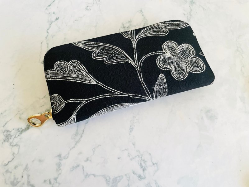 进口高订布长夹-白织花 - 皮夹/钱包 - 棉．麻 黑色