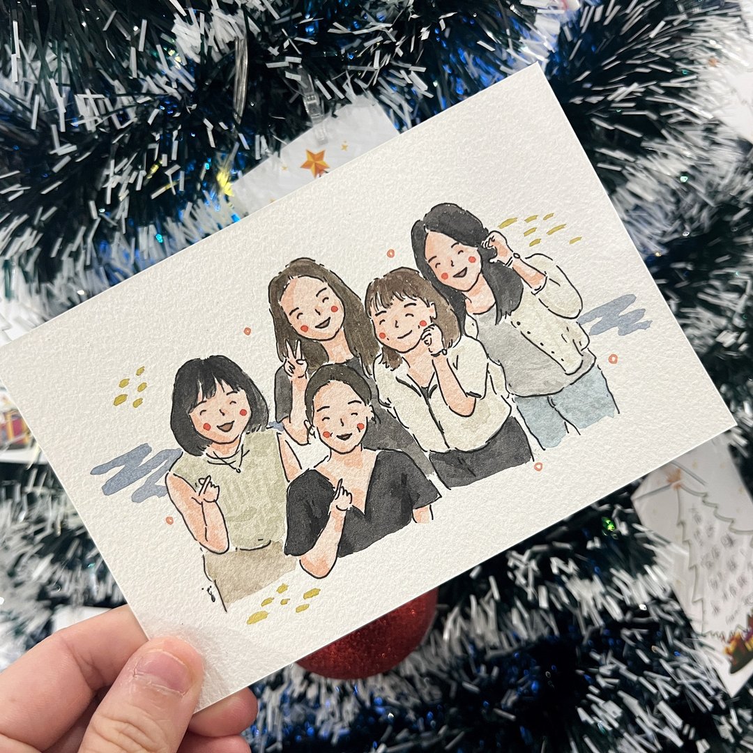 简单水彩似颜绘 / 5人 / 定制人像画 - 订制画像 - 纸 多色