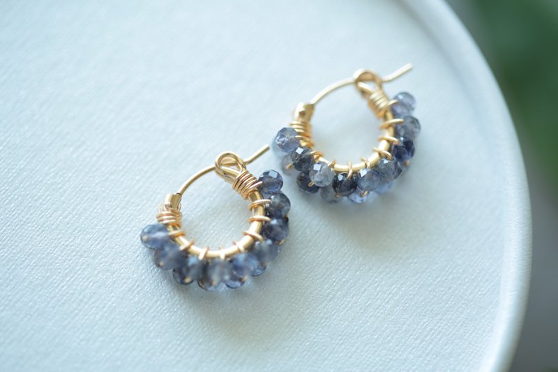 HappyCircle1.3cm│堇青石款 美国14kgf 耳夹 耳针 - 耳环/耳夹 - 半宝石 蓝色