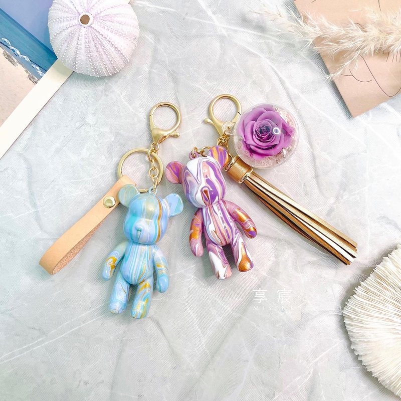 流体熊 x 永生花情侣钥匙圈 对饰 - 钥匙链/钥匙包 - 植物．花 