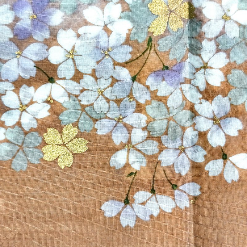 日系复古手帕 樱花 - 樱花隧道 19 x 18 英寸 - 手帕/方巾 - 棉．麻 卡其色
