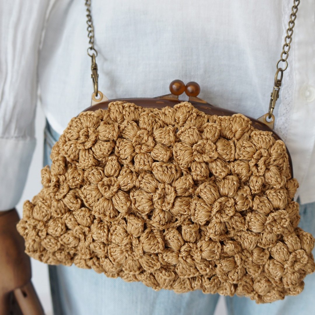 Ba-ba handmade Poppy puff knitting mini-bag  No.C1470 - 手提包/手提袋 - 其他材质 咖啡色